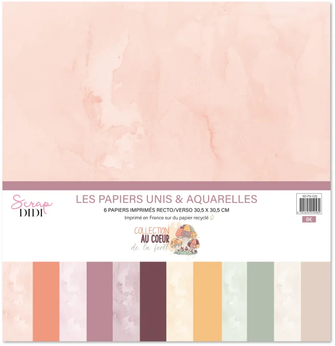 Kit de 6 papiers unis et aquarelle - Au cœur de la forêt
