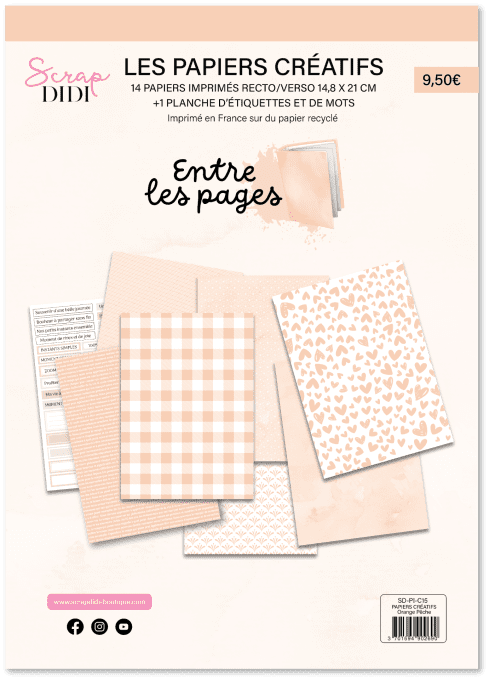 Kit 14 papiers scrapbooking - ORANGE PÊCHE – Gamme Entre les pages