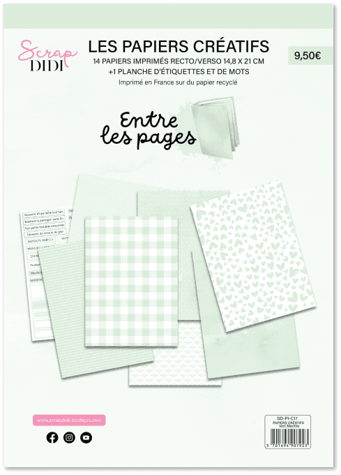 Kit 14 papiers scrapbooking - VERT MENTHE – Gamme Entre les pages