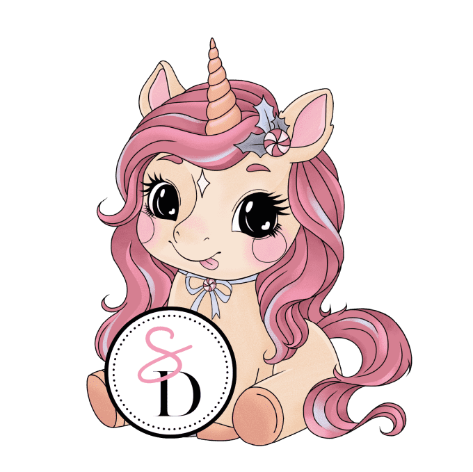 Tampon caoutchouc – Licorne gourmande de Noël – Douceurs d’hiver