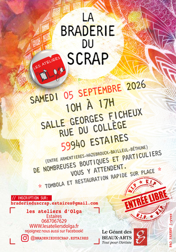Affiche de la Braderie du Scrap à Estaires – retrouvez Scrap Didi lors de cet événement scrapbooking Affiche de la Braderie du Scrap à Estaires – retrouvez Scrap Didi lors de cet événement scrapbooking